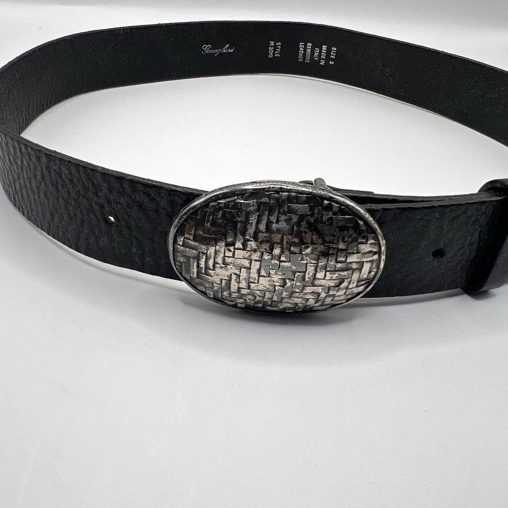 VTG Garuglieri Textured Genuine Leather Fashion Belt Small Black Made In Italy